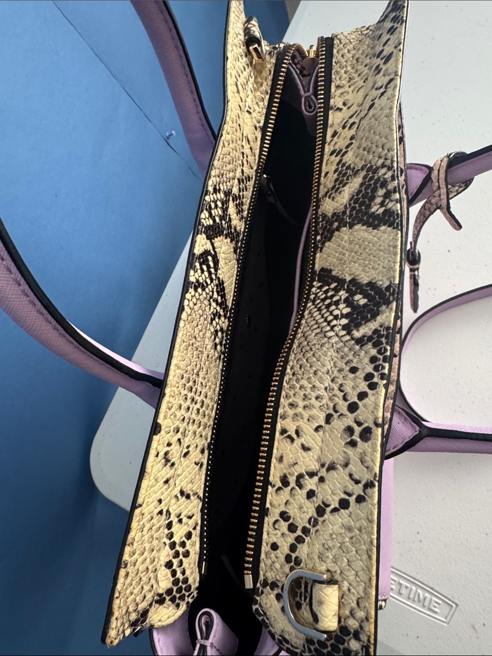 kate spade Lilac Satchel with Yellow Snake-Accent Trim - Picture 12 of 16